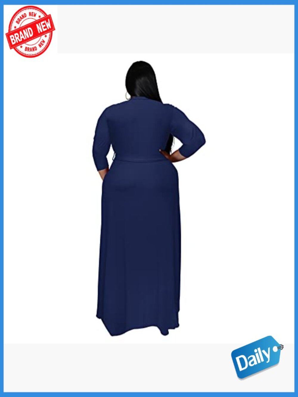 Plus Size Maxi Dress - Floral 3/4 Sleeve Belted Long Dress - Picture 4 of 7